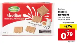 Lidl Realforno Biscotti Novellini Con latte fresco italiano e miele 350 g offerta