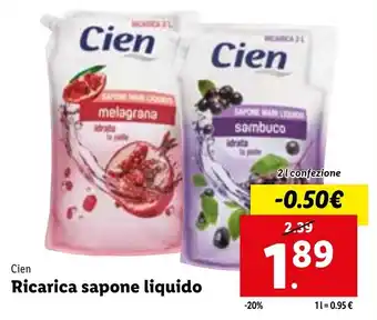 Lidl Cien Ricarica sapone liquido 2 l offerta