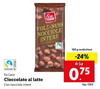 Lidl Fin Carré Cioccolato al latte Con nocciole intere 100 g offerta