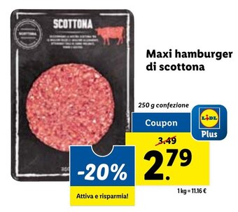 Lidl Maxi hamburger di scottona 250 g offerta