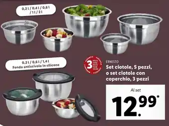 Lidl Ernesto Set ciotole, 5 pezzi, o set ciotole con coperchio, 3 pezzi offerta