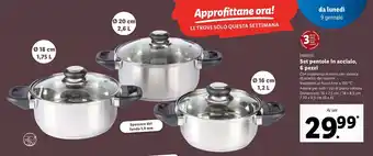 Lidl Ernesto Set pentole in acciaio, 6 pezzi offerta