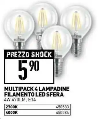 Multipack 4 Lampadine Filamento LED Sfera