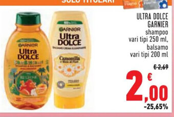 Conad Garnier Ultra Dolce shampoo vari tipi 250 ml, balsamo vari tipi 200 ml offerta