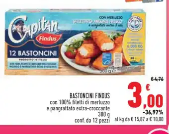 Conad Findus Bastoncini con 100% filetti di merluzzo e pangrattato extra - croccante 300 g conf. da 12 pezzi offerta
