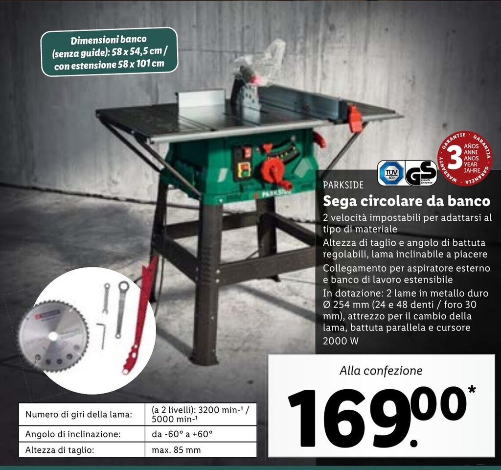Parkside Sega circolare da banco offerta di Lidl