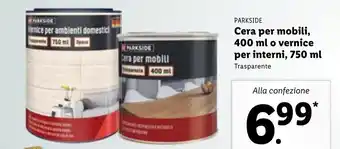 Lidl Parkside Cera per mobili, 400 ml o vernice per interni, 750 ml offerta