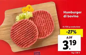 Lidl Hamburger di bovino 4x 100 g offerta
