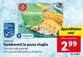 Lidl Ocean Sea Gamberetti in pasta sfoglia Con salsa agli asparagi 280 g offerta