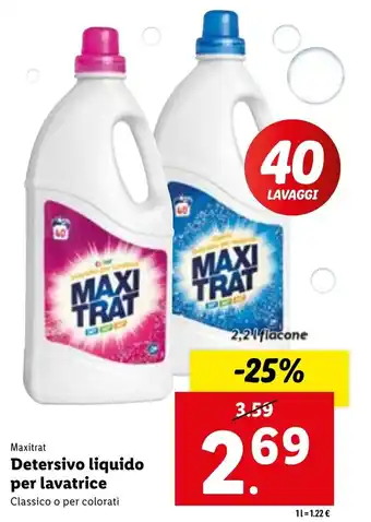 Lidl Maxitrat Detersivo liquido per lavatrice Classico o per colorati 2,2 l offerta