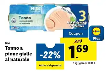 Lidl Nixe Tonno a pinne gialle al naturale 3x 56 g offerta