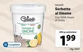 Lidl Gelatelli Sorbetto al limone Con 100% limoni di Sicilia 300 g offerta