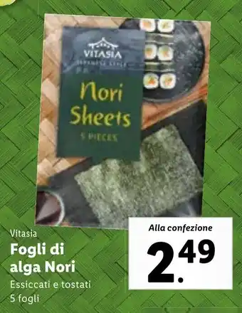 Lidl Vitasia Fogli di alga Nori Essiccati e tostati 5 fogli offerta