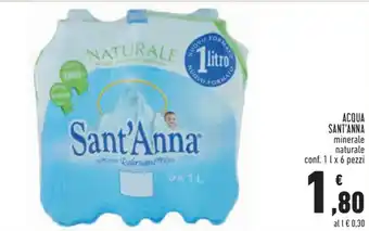 Conad Sant'Anna Acqua minerale naturale conf. 1 l x 6 pezzi offerta