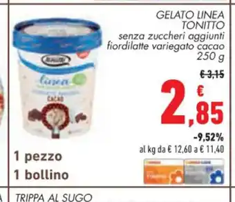 Conad Gelato LInea Tonitto senza zuccheri aggiunti fiordilotte variegato cacao 250 g offerta