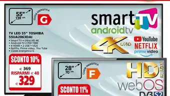 Tv led 55'' toshiba 55ua2063dai