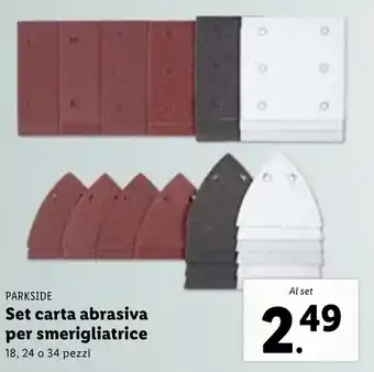 Lidl Parkside Set carta abrasiva per smerigliatrice 18, 24 o 34 pezzi offerta