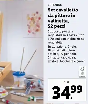 Lidl Crelando Set cavalletto da pittore in valigetta, 52 pezzi offerta