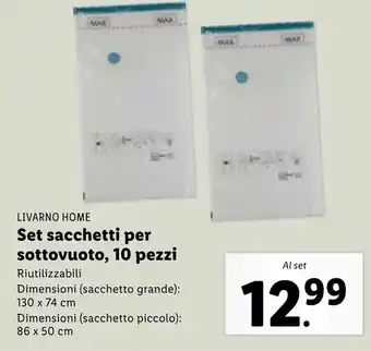 Lidl Livarno Home Set sacchetti per sottovuoto, 10 pezzi 130 x 74 cm / 86 x 50 cm offerta
