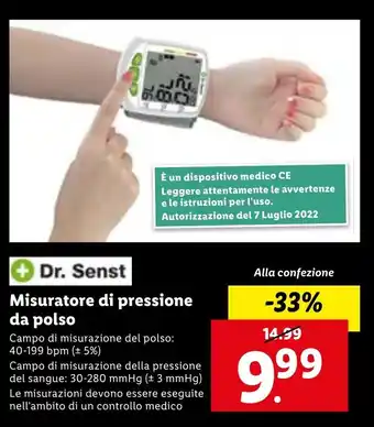 Lidl Dr. Senst Misuratore di pressione da polso offerta