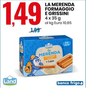 Eurospin Land La Merenda Formaggio e Grissini 4 x 35 g offerta