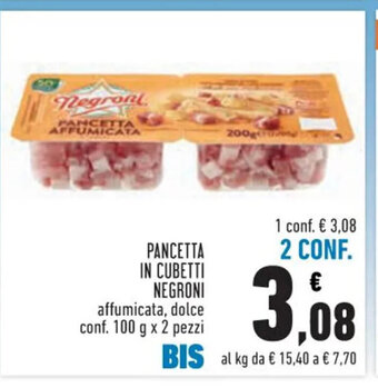 Conad Pancetta In Cubetti Negroni affumicata, dolce conf. 100 g x 2 pezzi offerta