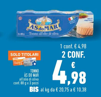 Conad Tonno Às Do Mar all'olio di oliva conf. 80 g x 3 pezzi offerta