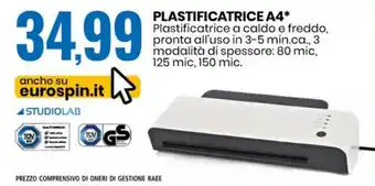 Eurospin Plastificatrice A4 offerta