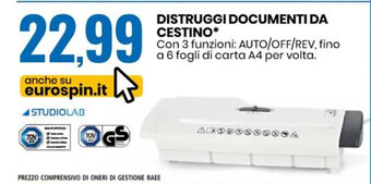 Eurospin Distruggi Documenti da Cestino offerta
