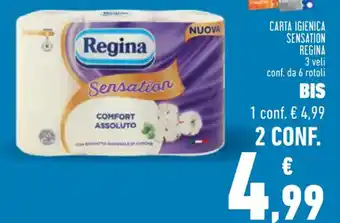 Conad Regina Carta Igienica Sensation 3 veli conf. da 6 rotoli offerta