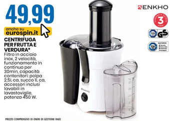 Eurospin Enkho Centrifuga Per Frutta e Verdura offerta