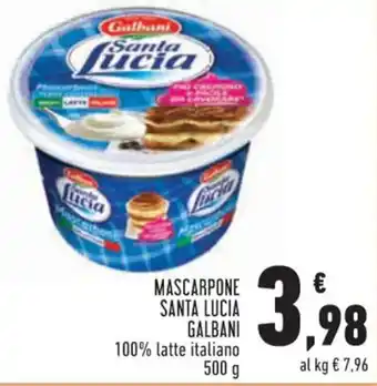 Conad Galbani Mascarpone Santa Lucia 100% latte italiano 500 g offerta