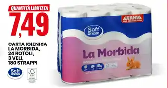 Soft Dream La Morbida Carta Igienica 24 rotoli, 3 veli, 180 strappi