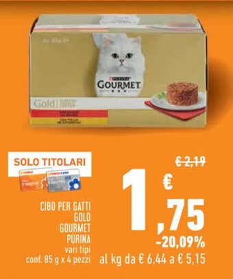 Conad Cibo Per Gatti Gold Gourmet Purina vari tipi conf. 85 g x 4 pezzi offerta