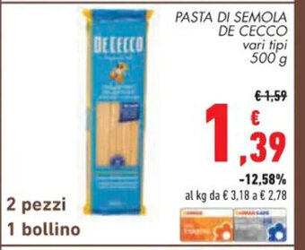 Conad De Cecco Pasta Di Semola vari tipi 500 g offerta