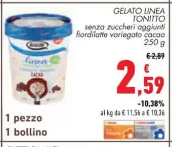 Conad Linea Gelato Tonitto senza zuccheri aggiunti fiordilatte variegato cacao 250 g offerta