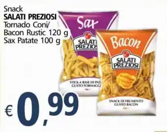 Alter Discount Salati Preziosi Snack Tornado Coni/Bacon Rustic 120 g/ Sax Patate 100 g offerta
