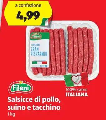 ALDI Fileni Salsiccia di pollo, suino e tacchino 1 kg offerta