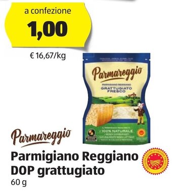 ALDI Parmareggio Parmigiano Reggiano DOP grattugiato 60 g offerta