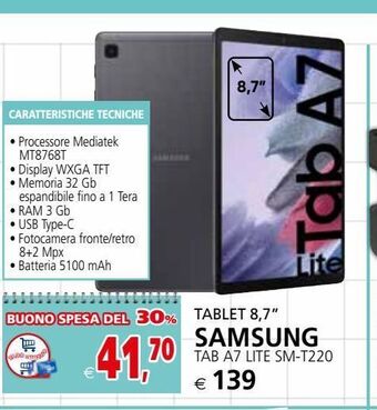 Il Gigante Tablet 8,7 samsung tab a7 lite sm-t220 offerta