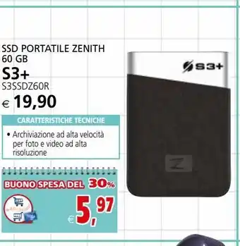 Il Gigante Ssd portatile zenith 60 gb s3+ offerta