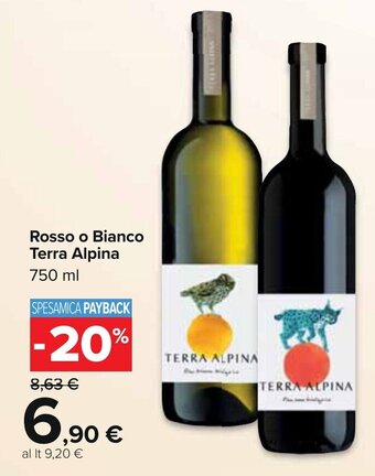 Carrefour Terra Alpina Rosso o Bianco 750 ml offerta