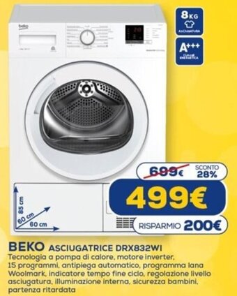 Euronics Beko Asciugatrice DRX832WI offerta