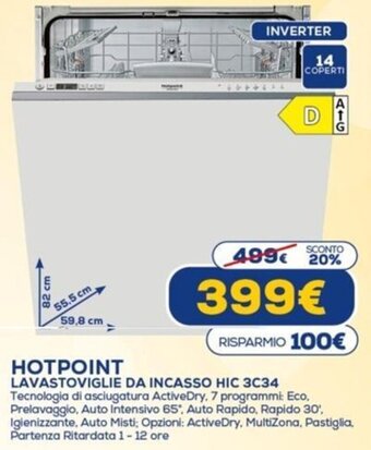 Euronics Hotpoint Lavastoviglie Da Incasso HIC 3C34 offerta