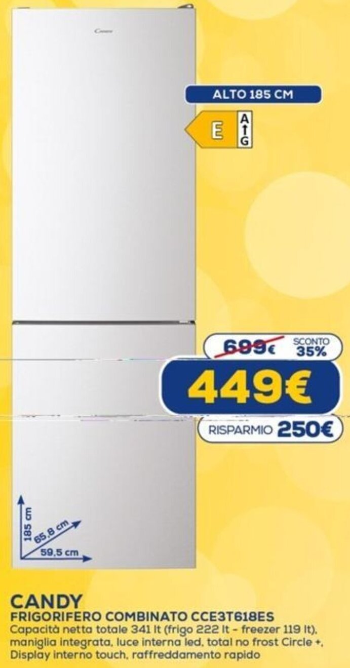 Frigorifero Candy Combinato 207L Argento - 2 Porte, Classe E, Compatto 55x58x151cm