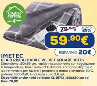 Euronics Imetec Plaid Riscaldabile Velvet Square 16775 offerta