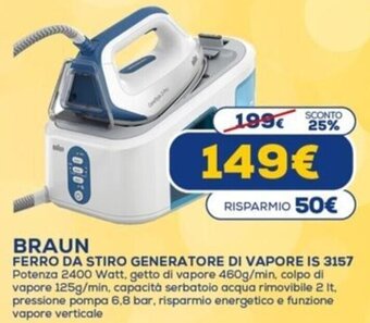 Euronics Braun Ferro da Stiro Generatore di Vapore IS 3157 offerta