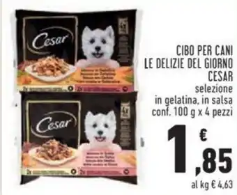 Conad Cesar Cibo per Cani Le Delizie Del Giorno selezione in gelatina, in salsa 100 g x 4 pezzi offerta