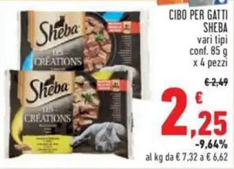 Conad Sheba Cibo per Gatti vari tipi 85 g x 4 pezzi offerta
