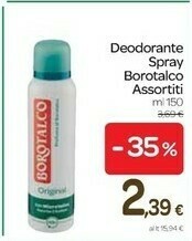 Carrefour Borotalco Pure Original Unisex Deodorante Spray 150 Ml offerta